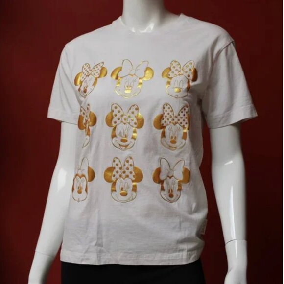 Disneyland Hong Kong White & Gold Foil Minnie Mouse TEE M - Picture 2 of 9